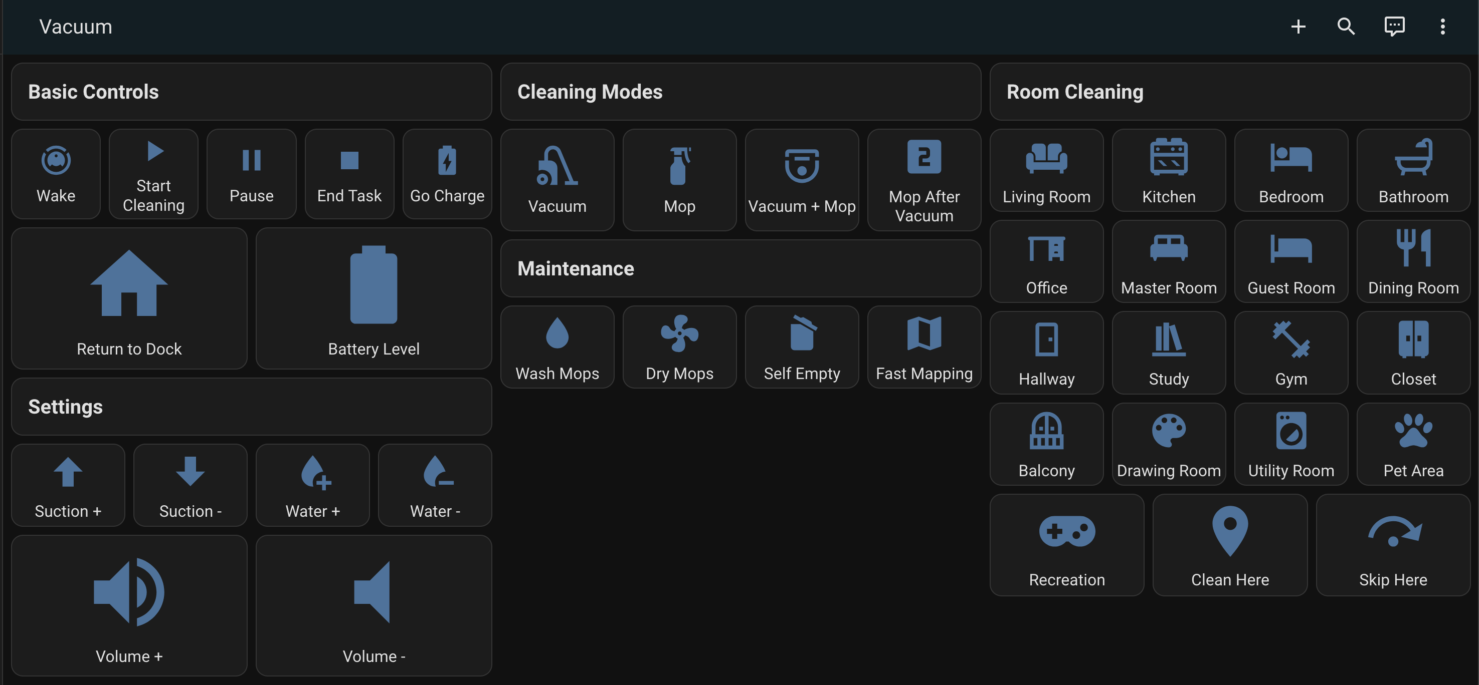 Home Assistant Vacuum Dashboard