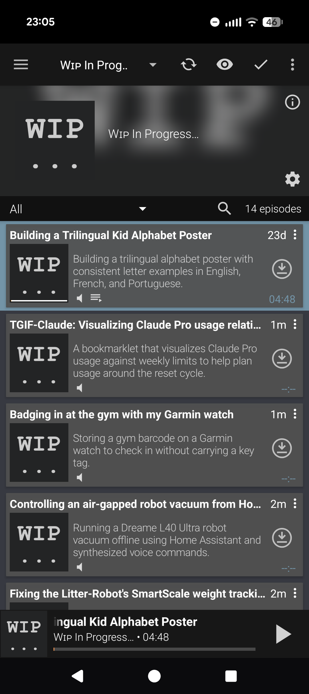 Screenshot of this blog in the excellent Podcast Addict podcast reader